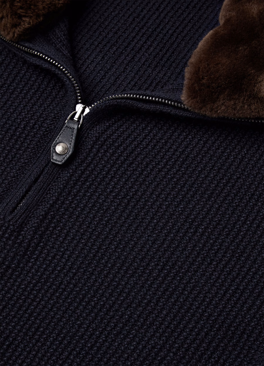 Suéter Alpe Baby Cashmere Coarsehair® com gola alta, azul marinho