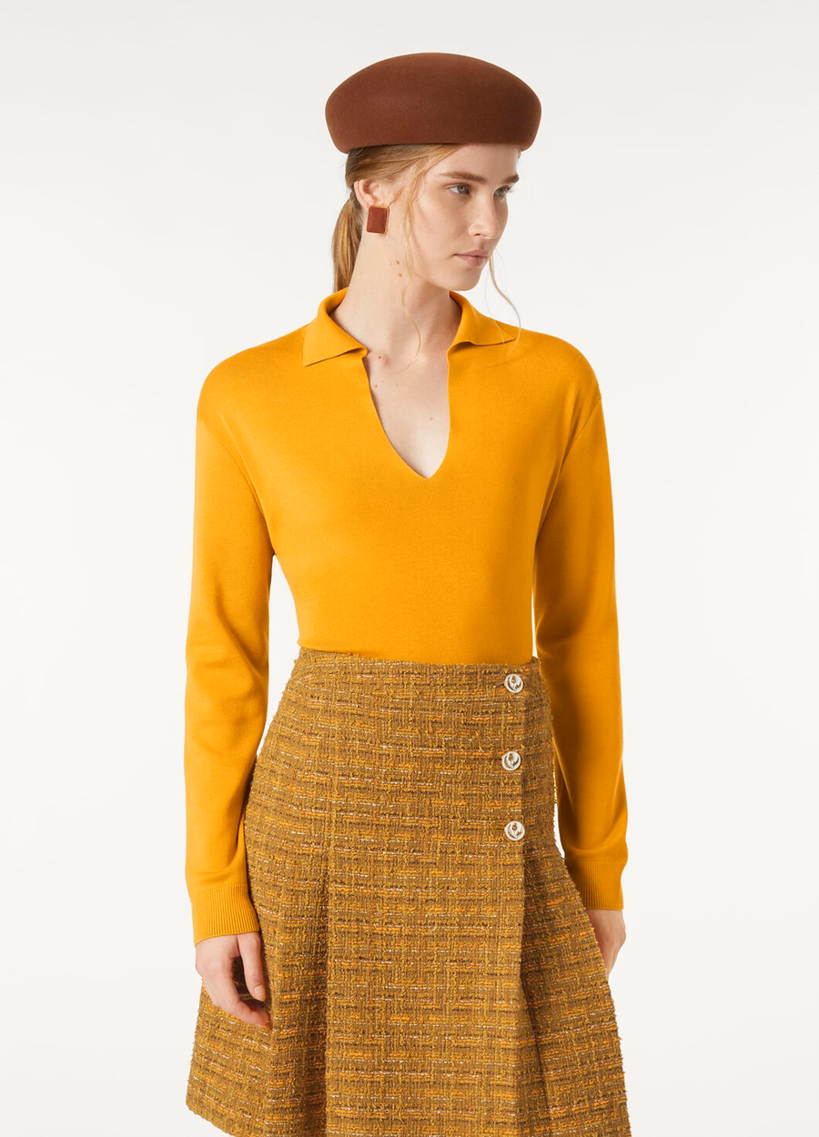 Camisa polo Siena em algodão e seda cor açafrão.