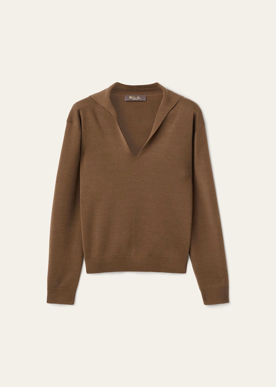 Camisa polo Siena em algodão e seda na cor Tawny Bark