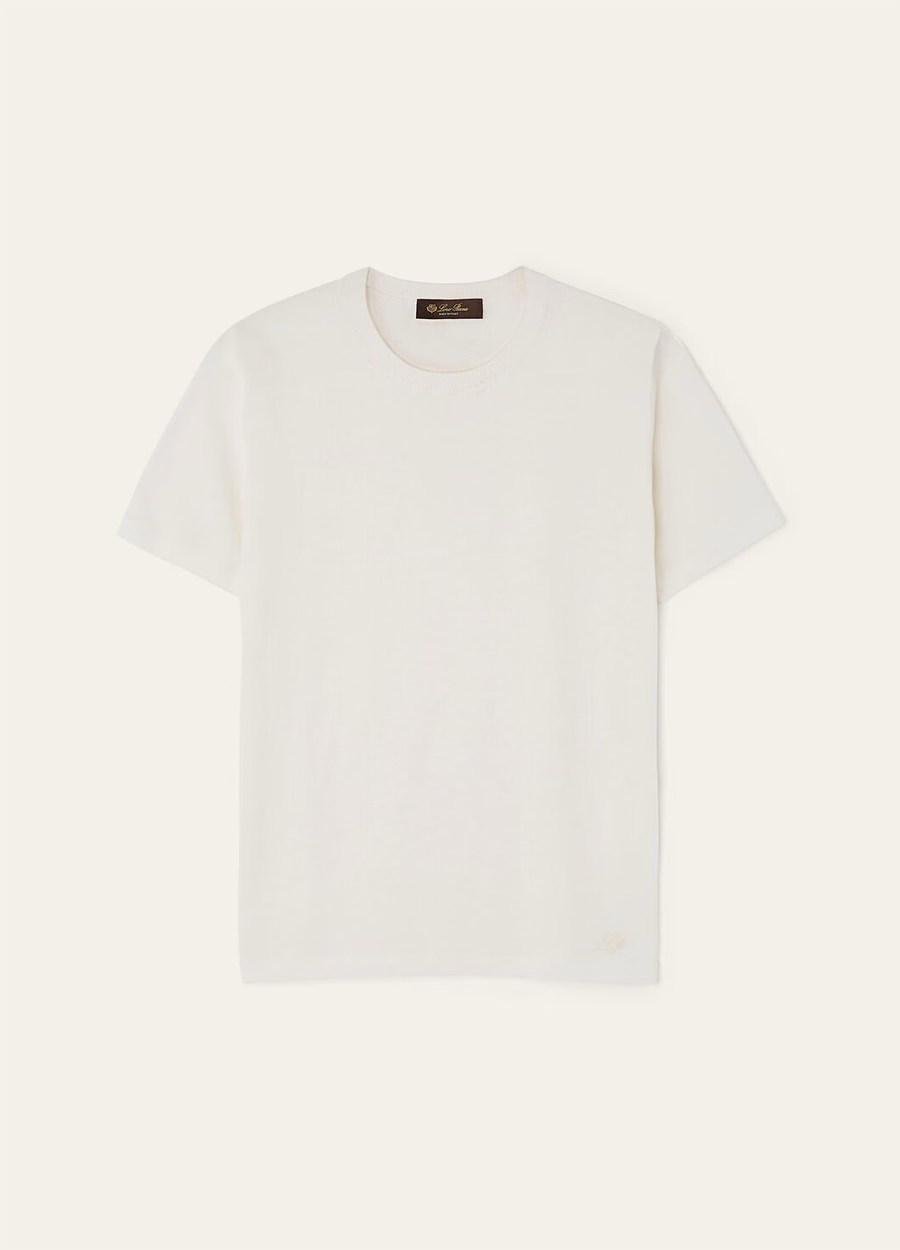 Camiseta de gola redonda Angera, algodão branco.