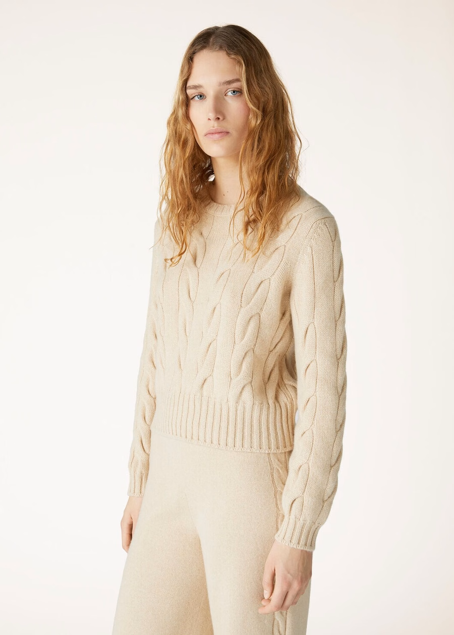 Camisola de gola redonda Napier Baby Cashmere Coarsehair® Creme Cashmere Melange