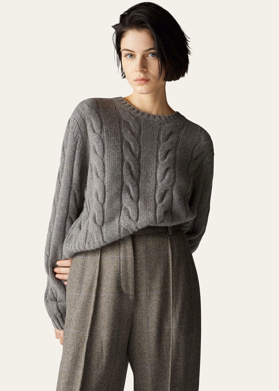 Napier Crewneck Baby Cashmere Coarsehair® Cayenne Melange/Mar do Norte