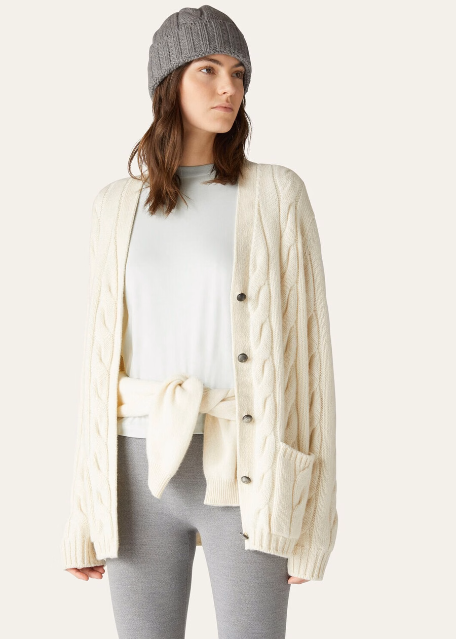 Cardigã Napier Baby Cashmere Coarsehair® Branco Neve