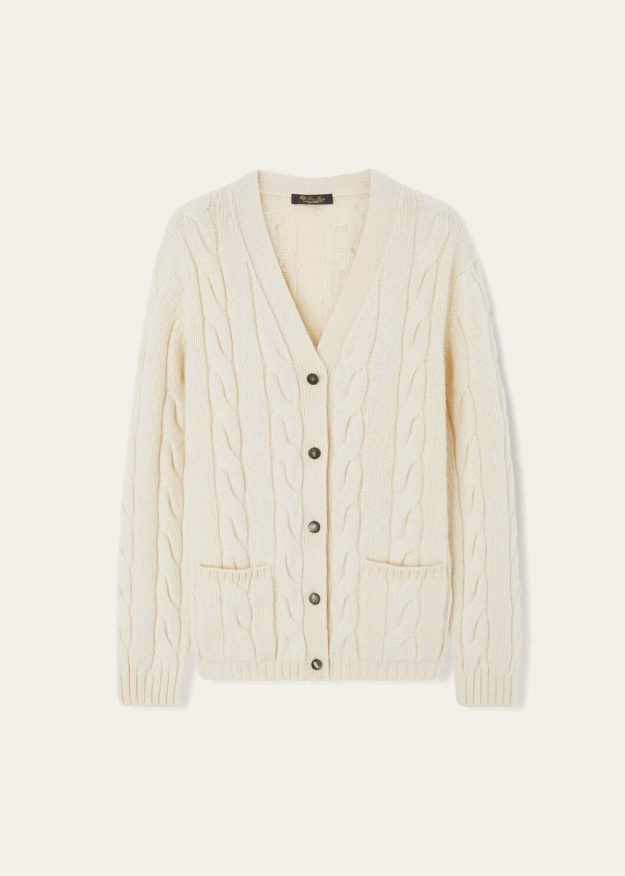 Cardigã Napier Baby Cashmere Coarsehair® Branco Neve