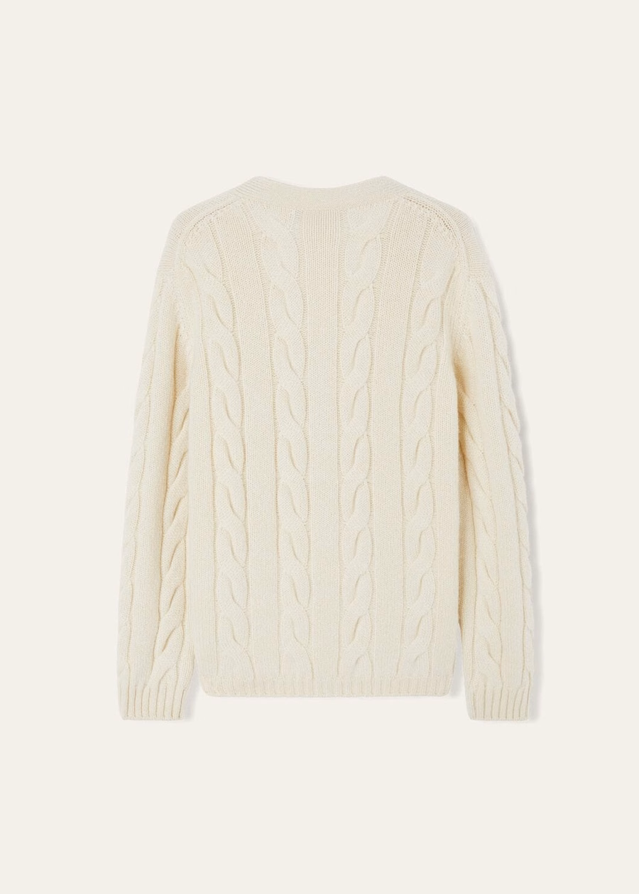 Cardigã Napier Baby Cashmere Coarsehair® Branco Neve