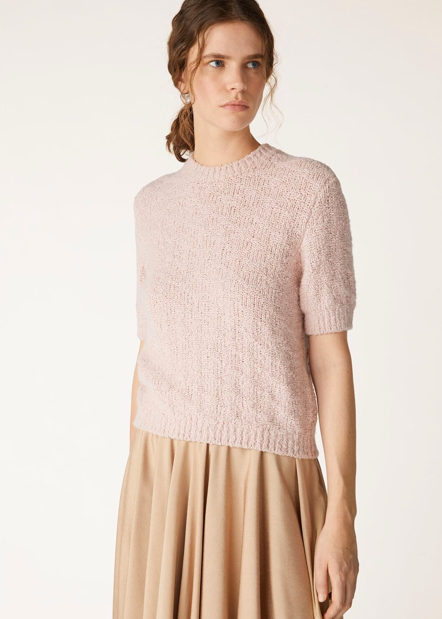 Suéter Folecchio de seda e cashmere com estampa de peônia prateada
