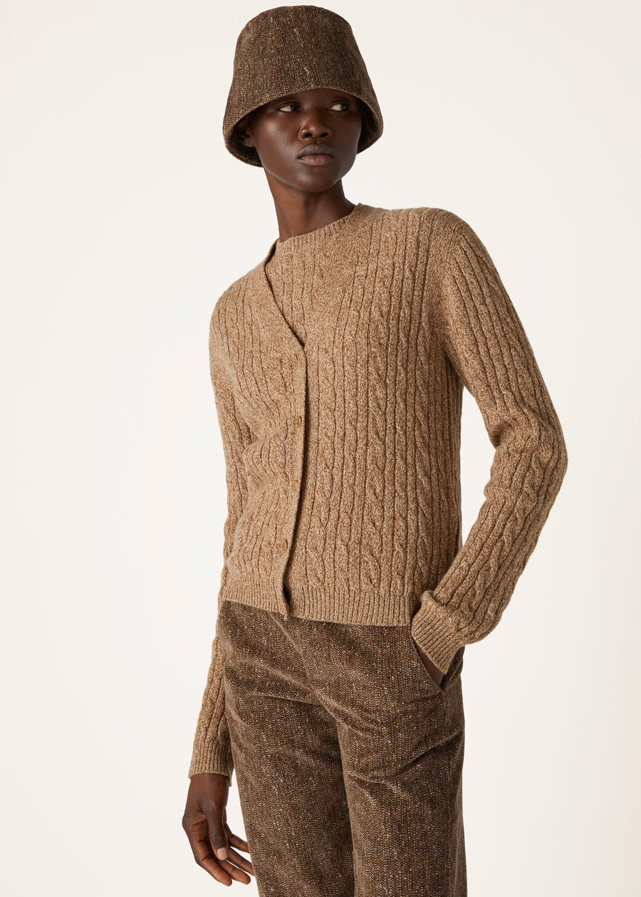 Cardigã Treccia Baby Cashmere Trigo Dourado/Gengibre Dourado