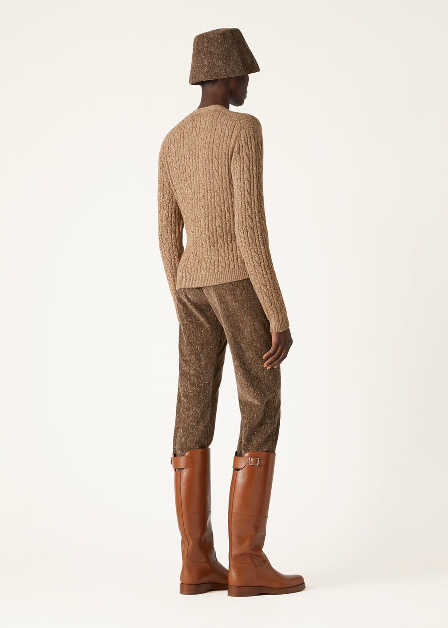 Cardigã Treccia Baby Cashmere Trigo Dourado/Gengibre Dourado