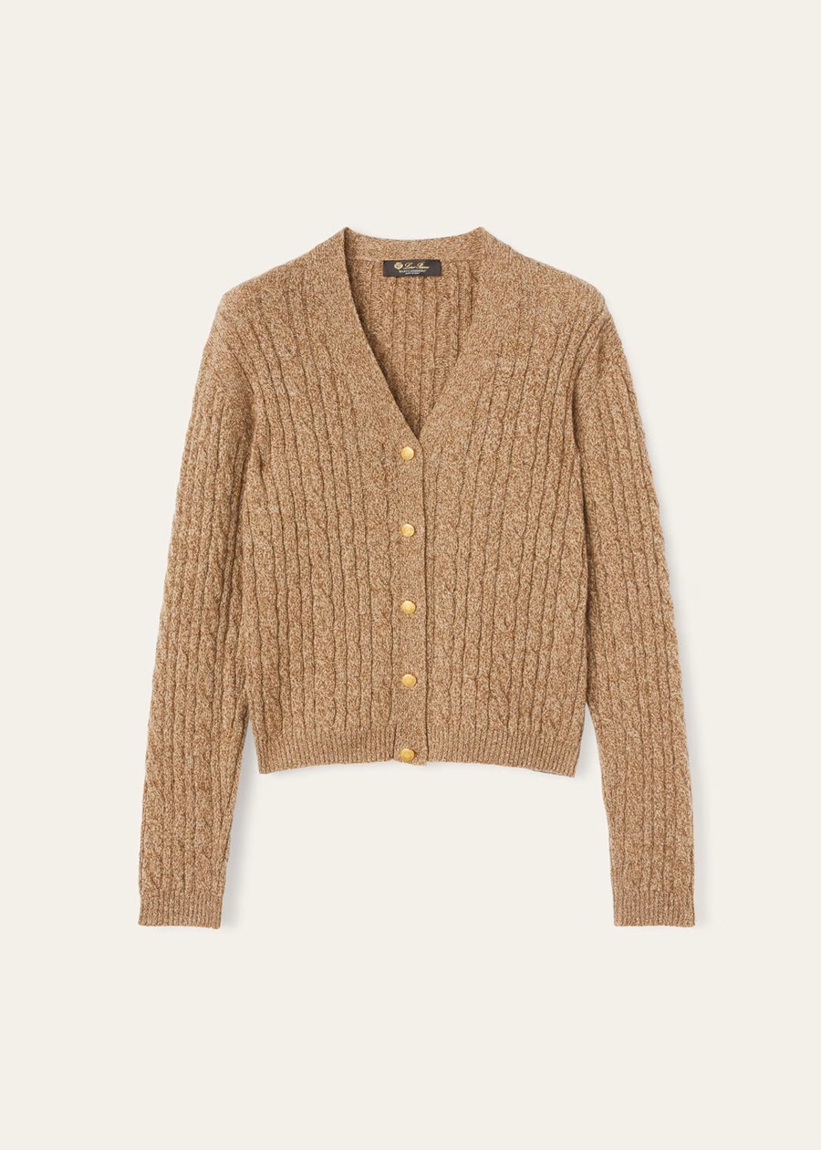 Cardigã Treccia Baby Cashmere Trigo Dourado/Gengibre Dourado