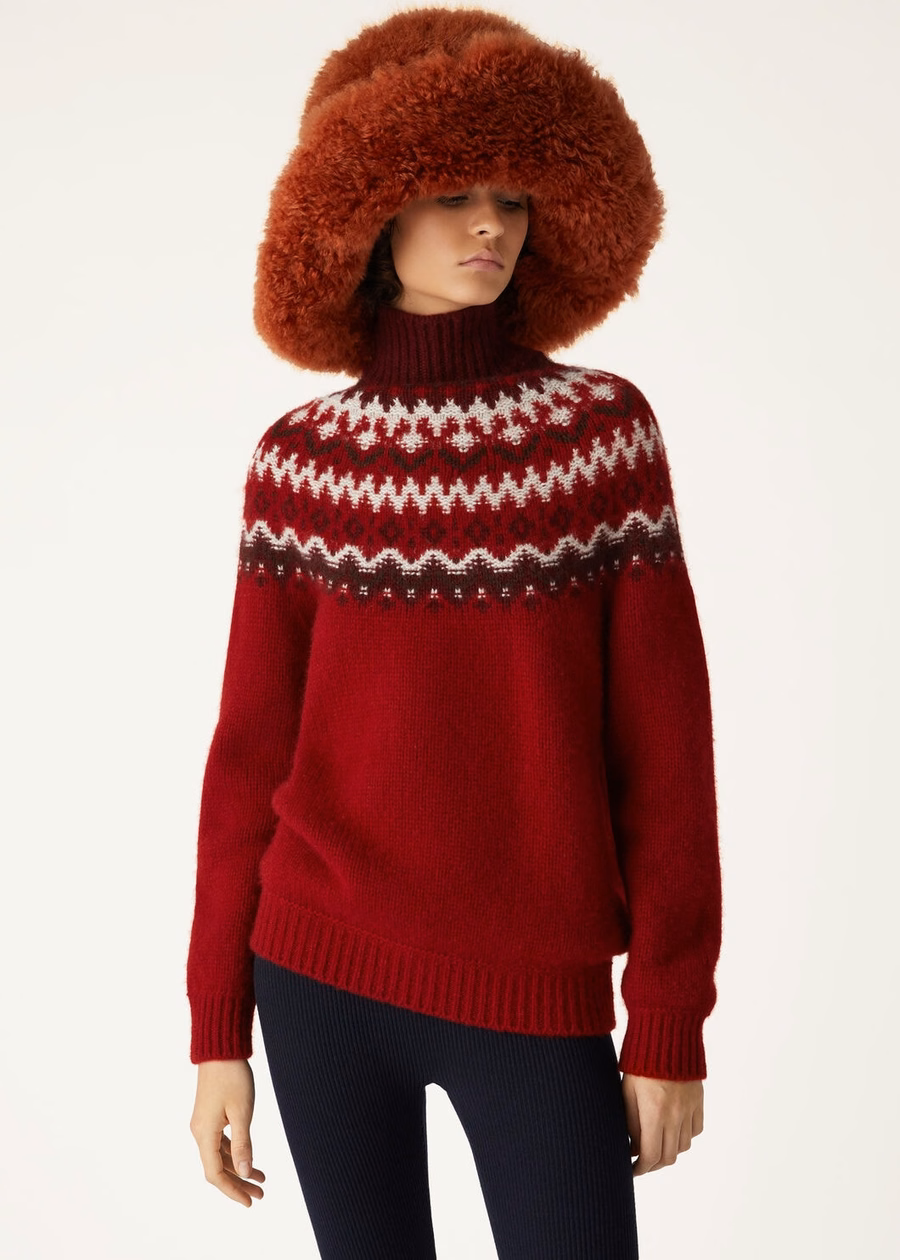 Gola alta Alpe Pile em cashmere vermelho brilhante/bordô mesclado