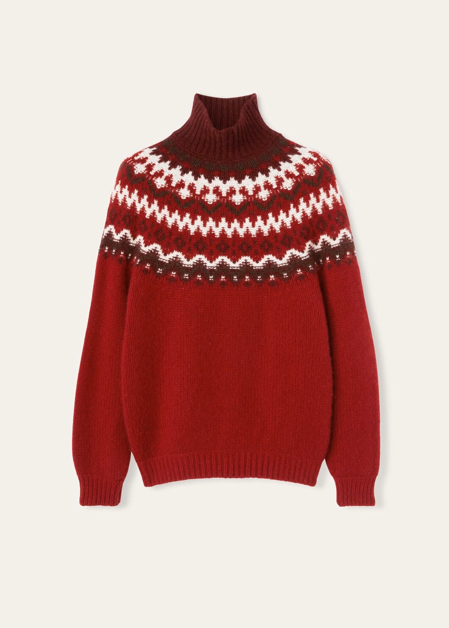 Gola alta Alpe Pile em cashmere vermelho brilhante/bordô mesclado