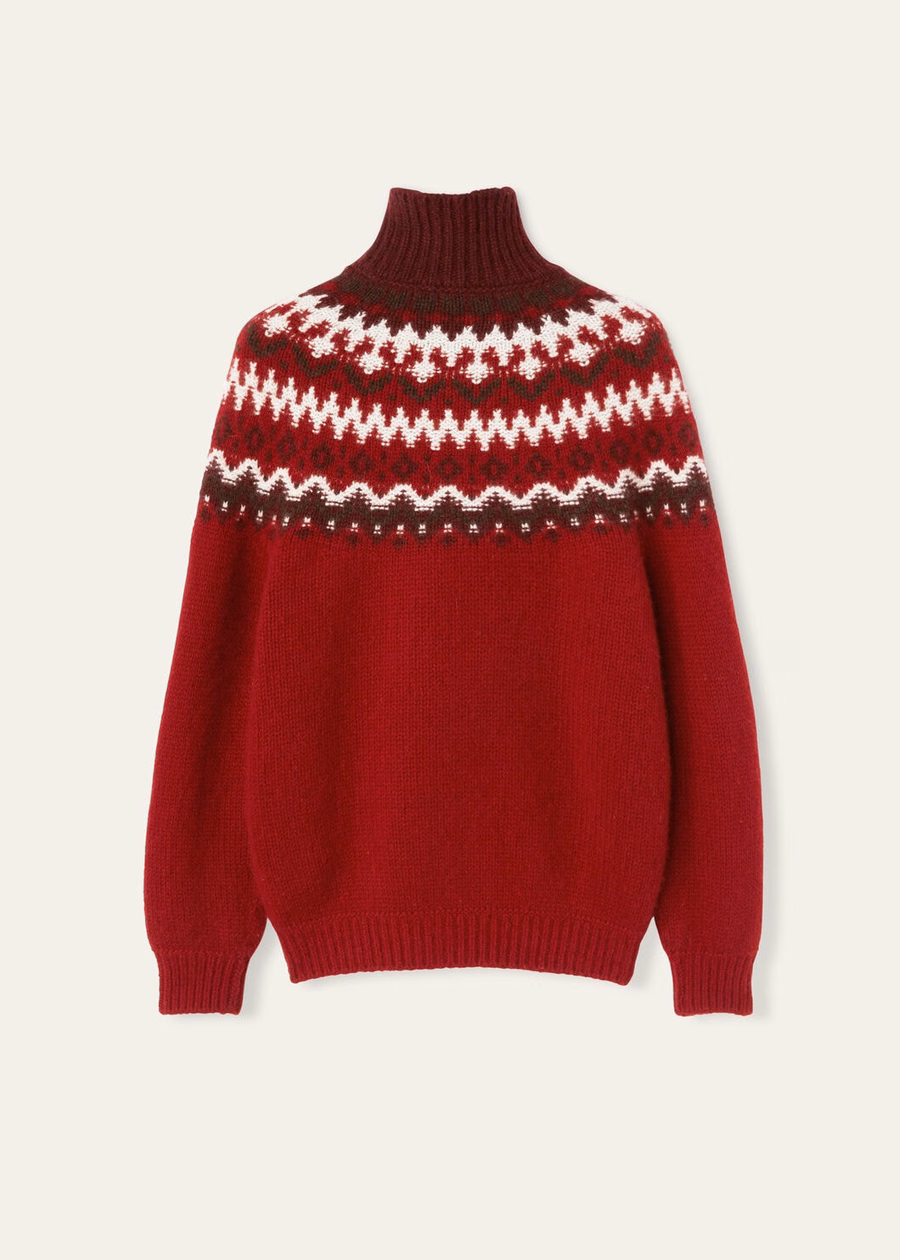 Gola alta Alpe Pile em cashmere vermelho brilhante/bordô mesclado
