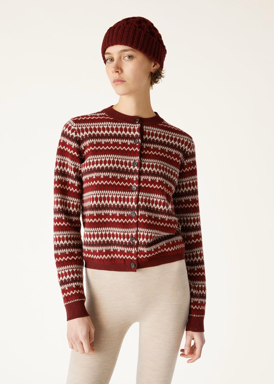 Casaco de malha Alpe Pile em cashmere, cor Weathering Steel/vermelho Candy Apple.