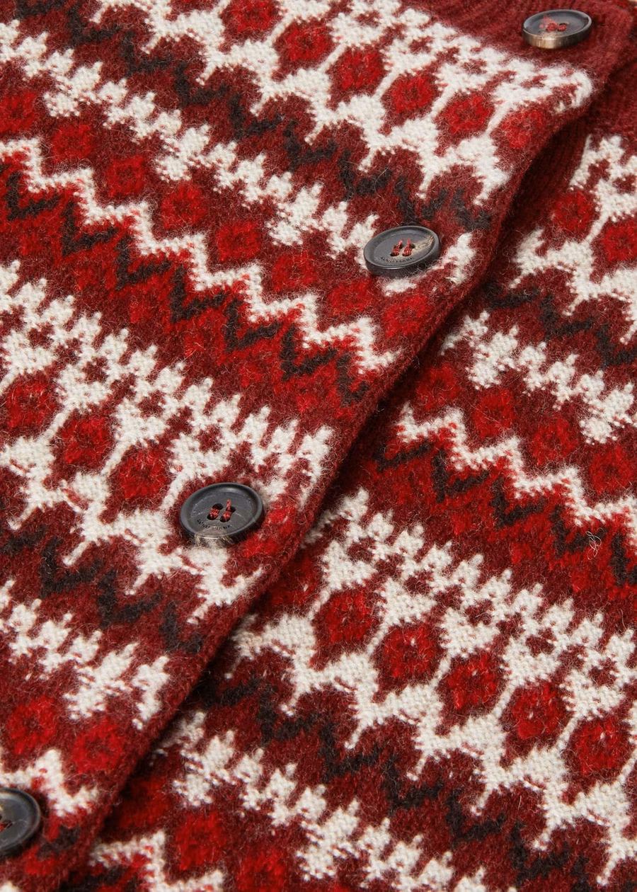 Casaco de malha Alpe Pile em cashmere, cor Weathering Steel/vermelho Candy Apple.