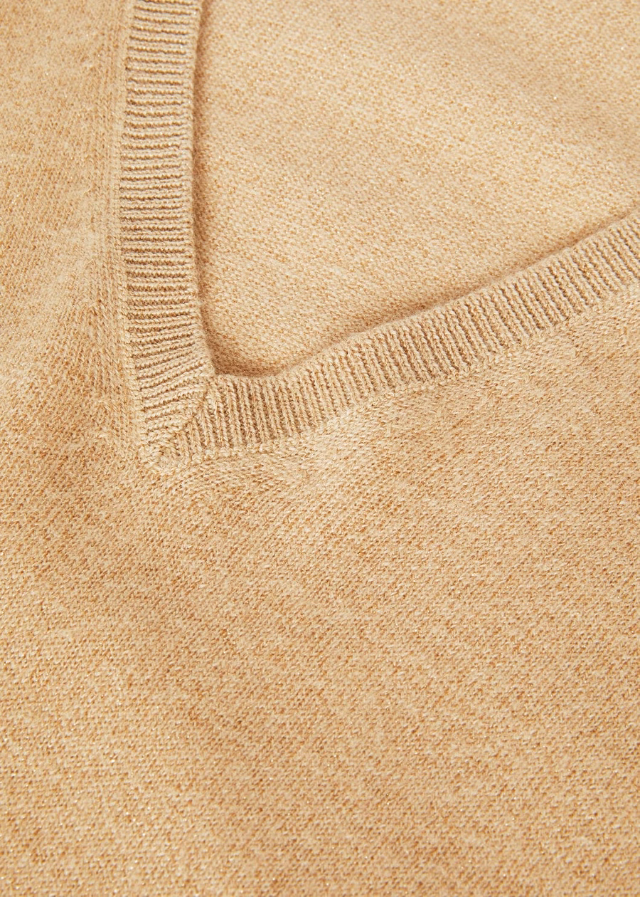 Suéter Luciole Cashmere com decote em V e detalhes em dourado.