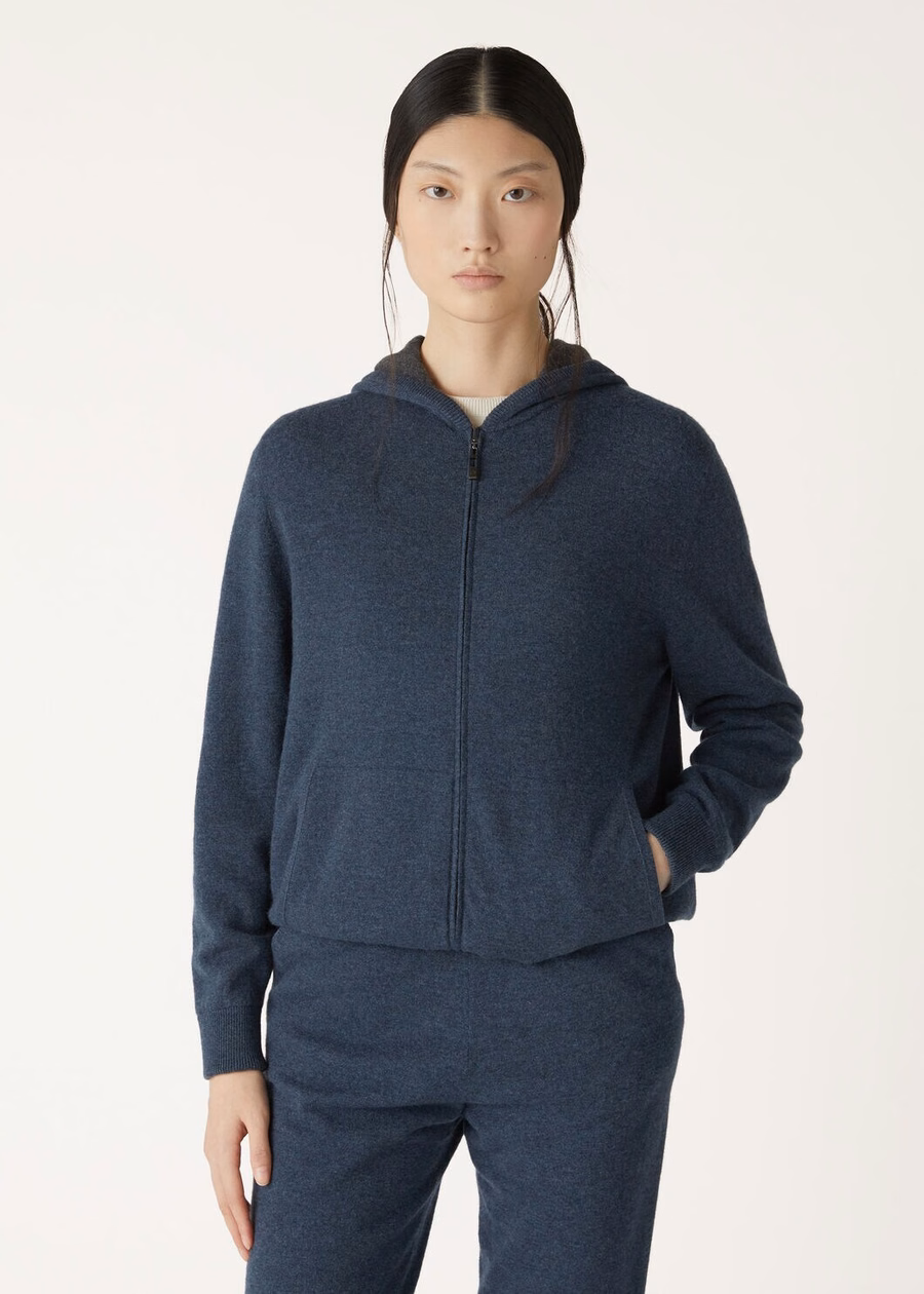 Suéter bomber com capuz Duo Cashmere Melange Teal/Charcoal Melange