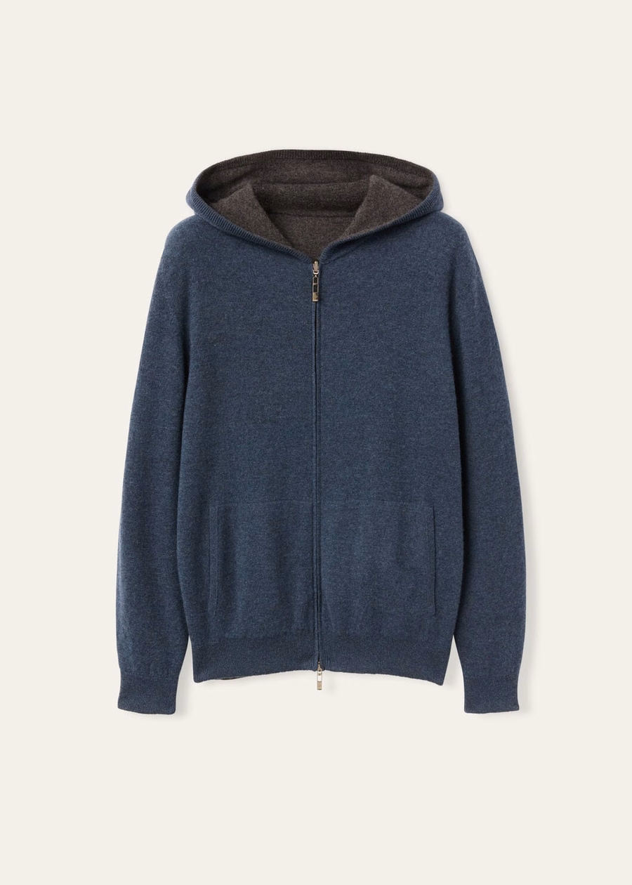 Suéter bomber com capuz Duo Cashmere Melange Teal/Charcoal Melange