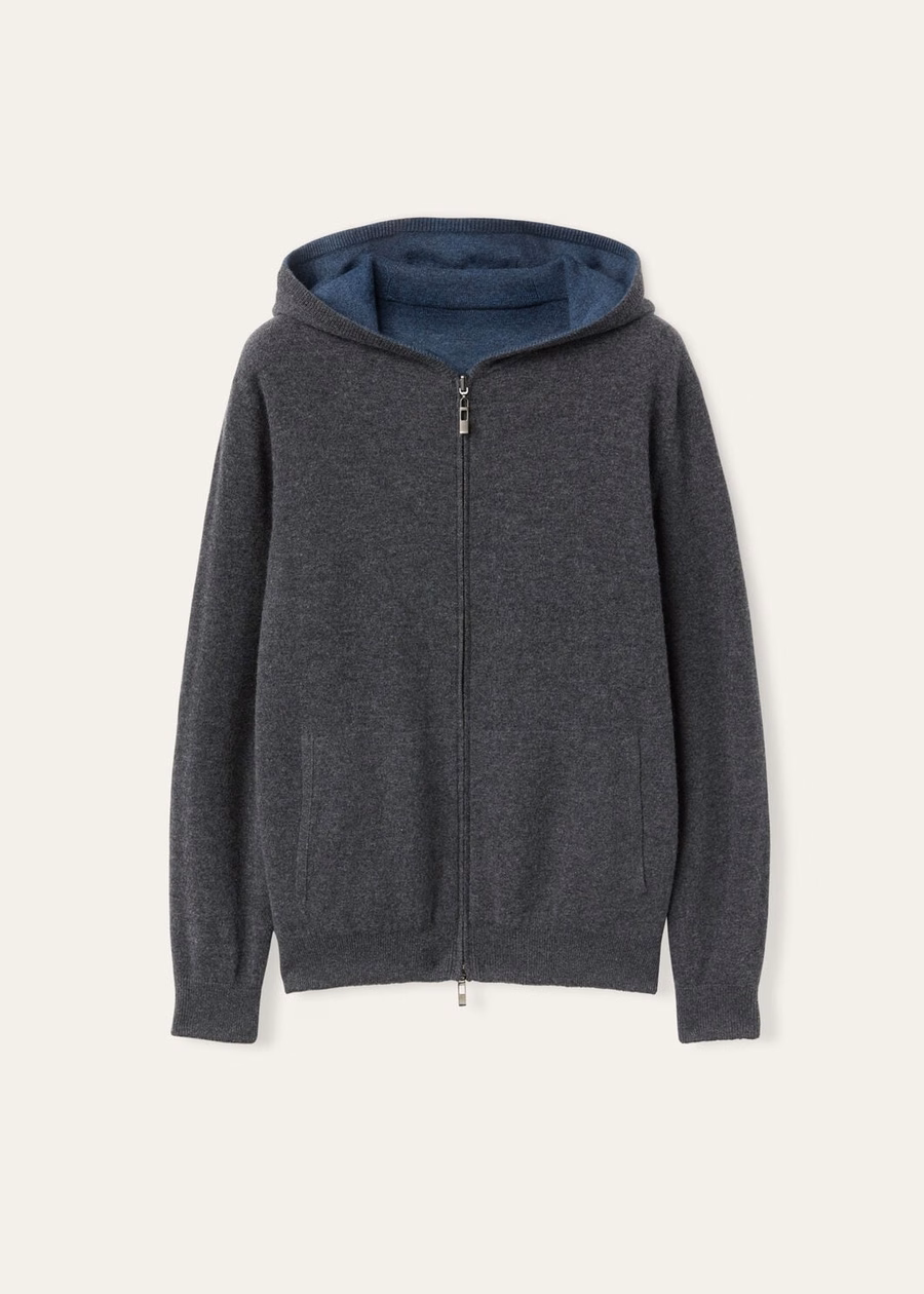 Suéter bomber com capuz Duo Cashmere Melange Teal/Charcoal Melange