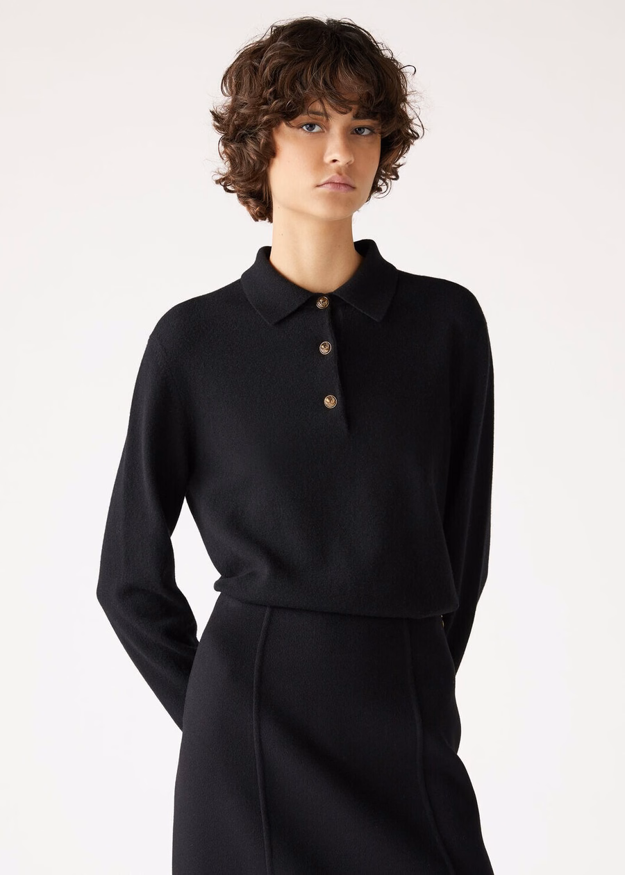 Polo clássica de cashmere para bebê, preta