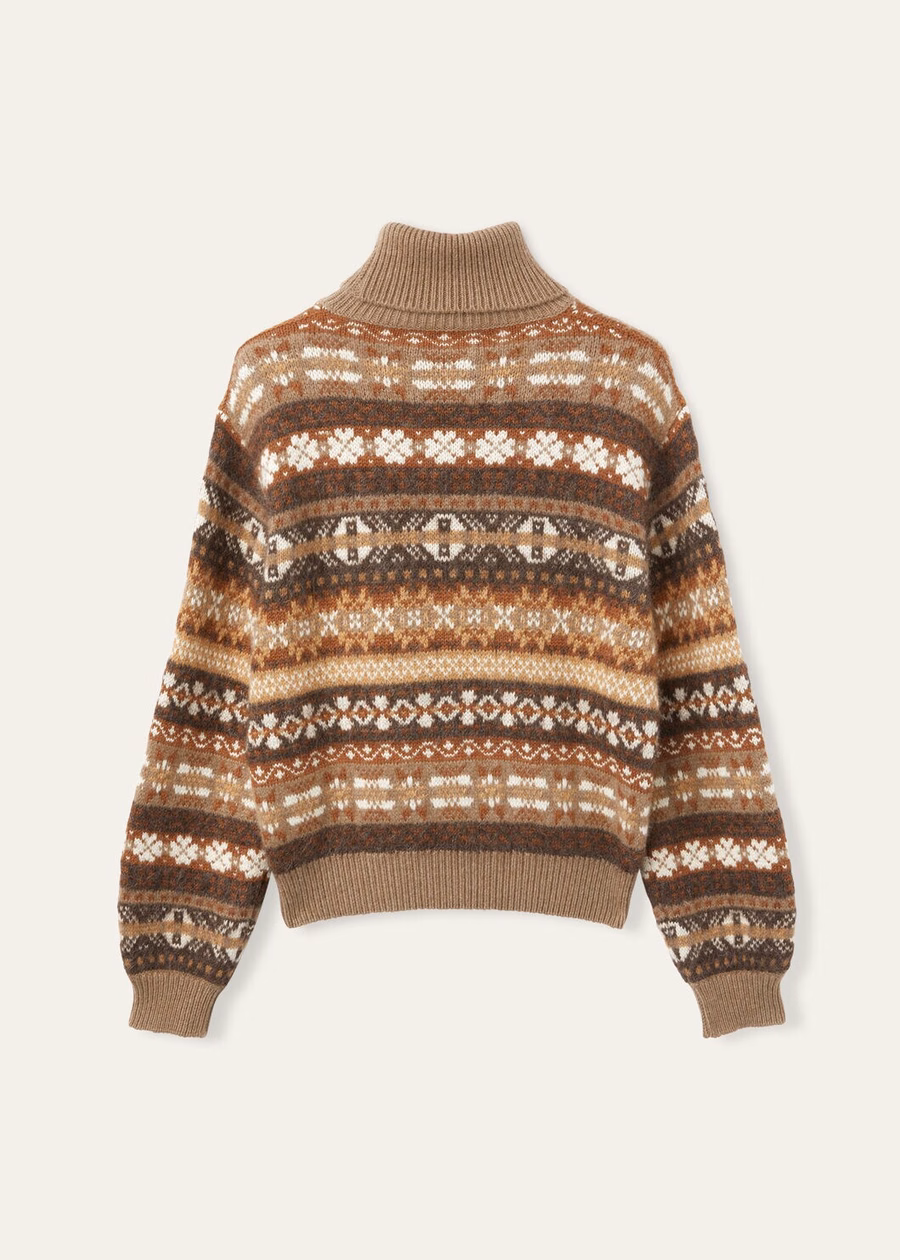 Scopello Gola Alta em Lã Virgem de Alpaca e Caxemira, nas cores Mocha Apimentado/Nogueira Escura