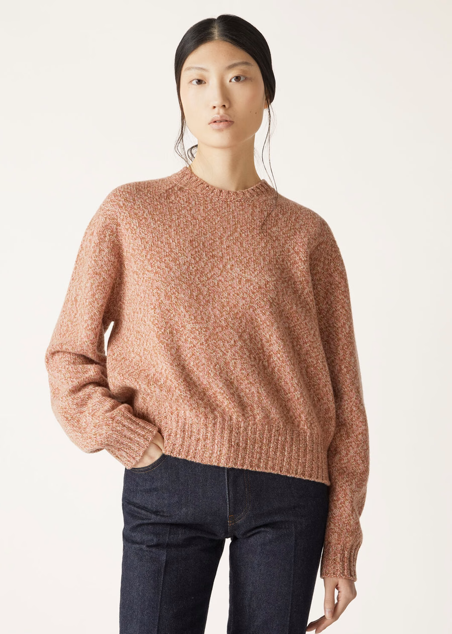 Mastallone Crewneck em lã virgem, cor giz/rosa areia