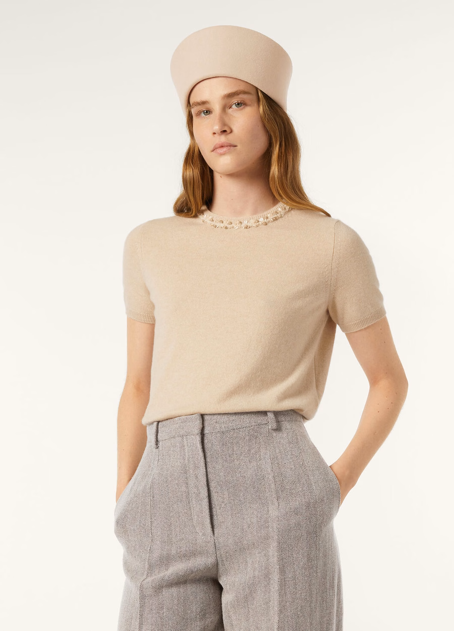 Camiseta clássica de cashmere para bebê, mescla natural.