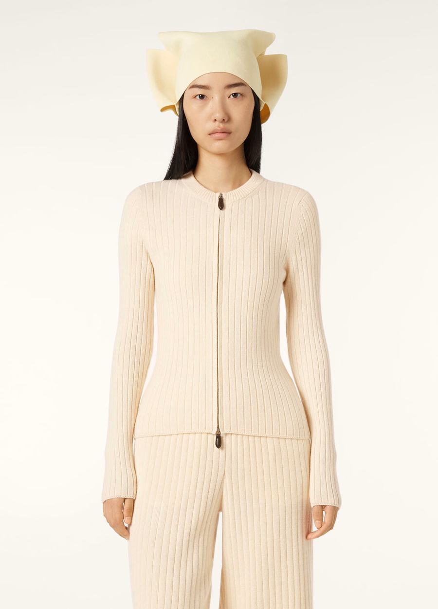 Suéter bomber de cashmere para bebê Coste, branco neve