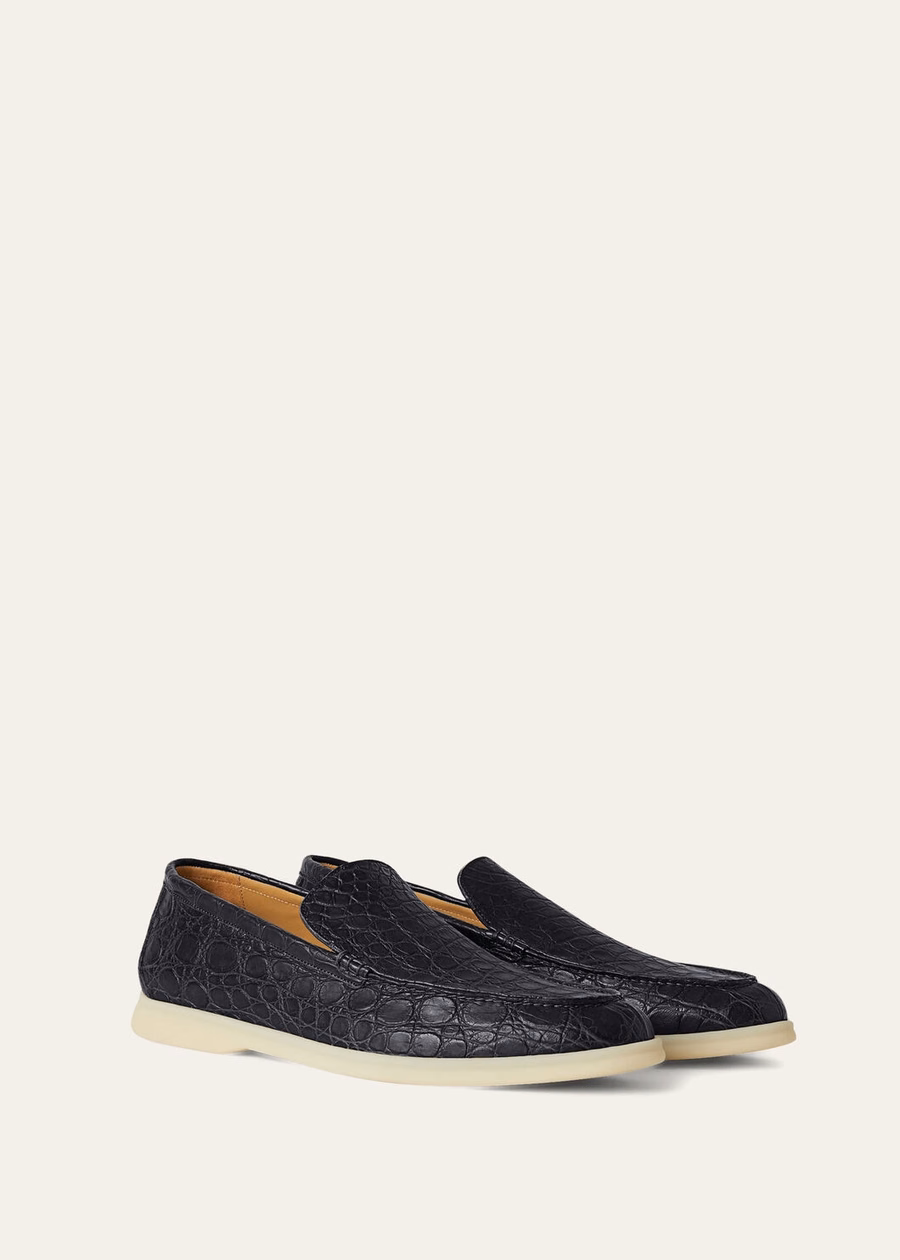 Mocassim Summer Walk Classic em couro de jacaré azul