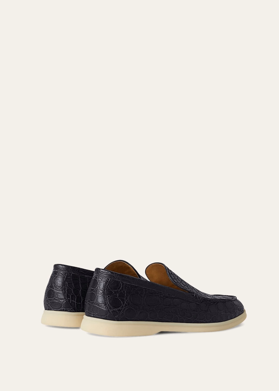 Mocassim Summer Walk Classic em couro de jacaré azul
