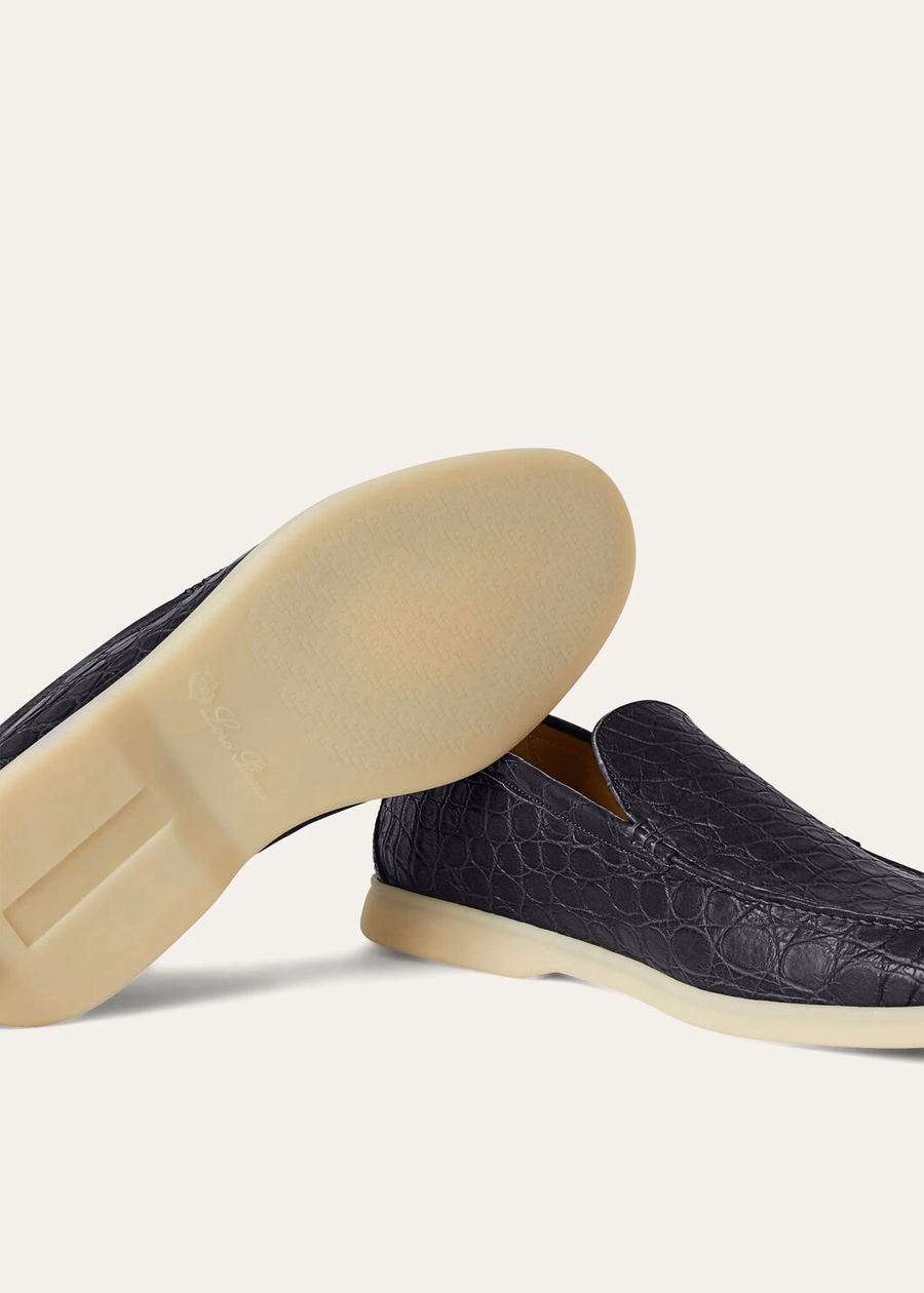 Mocassim Summer Walk Classic em couro de jacaré azul
