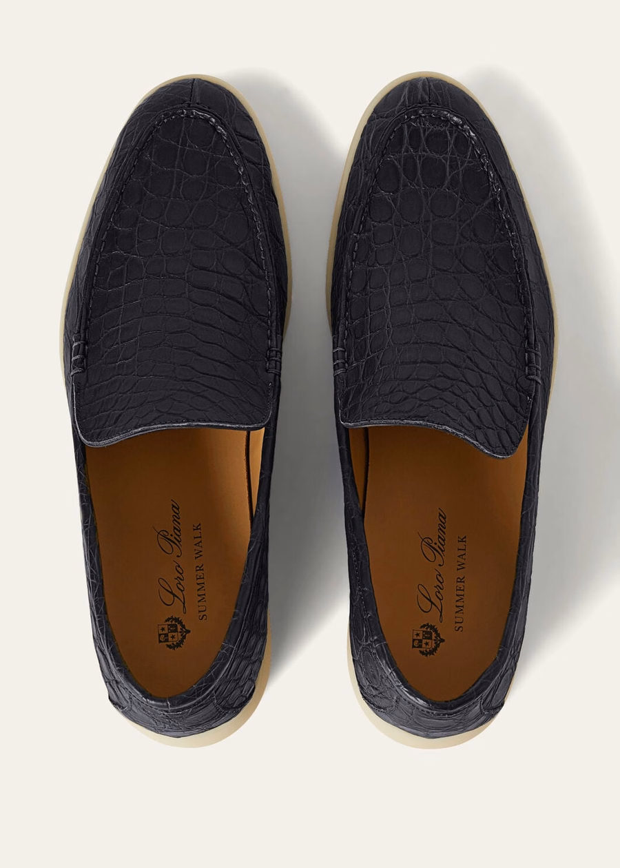 Mocassim Summer Walk Classic em couro de jacaré azul