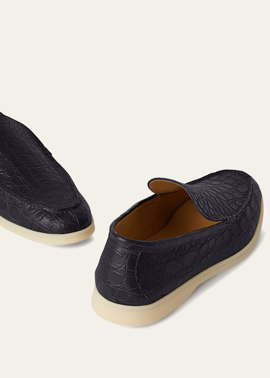Mocassim Summer Walk Classic em couro de jacaré azul