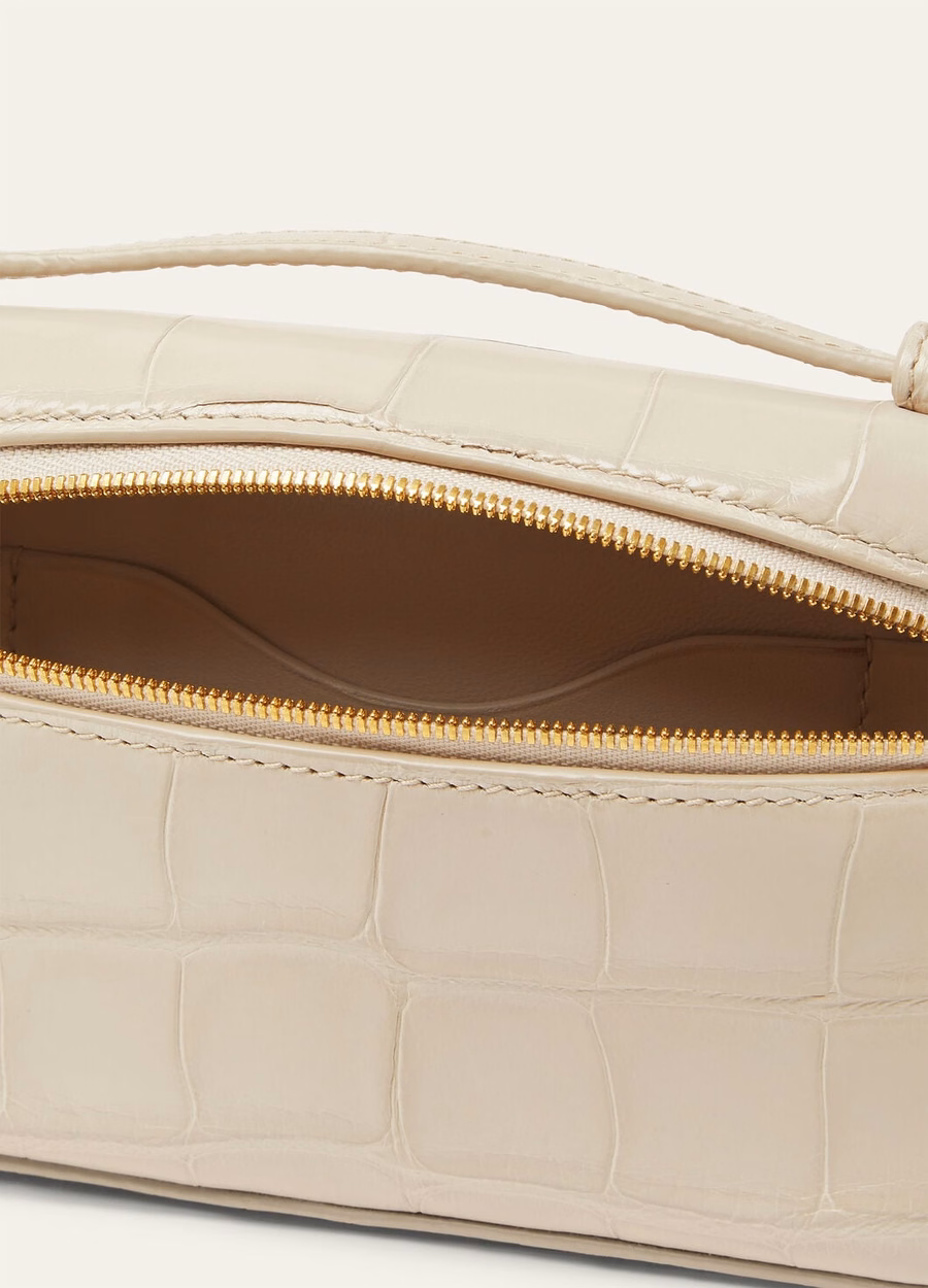 Bolsa Mini com Bolso Extra em Couro de Crocodilo Travertino Claro/Dourado
