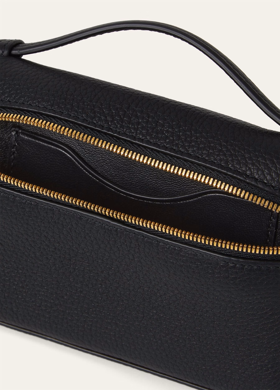 Bolsa Mini Extra Pocket em Couro de Bezerro Granulado Preto/Dourado