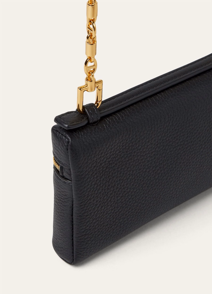 Bolsa Mini Extra Pocket em Couro de Bezerro Granulado Preto/Dourado