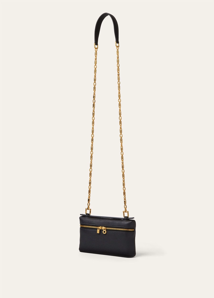Bolsa Mini Extra Pocket em Couro de Bezerro Granulado Preto/Dourado