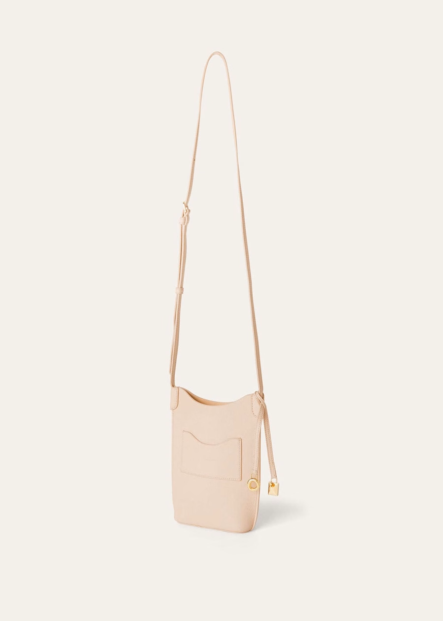 Capa para celular Bale em couro de bezerro granulado, cor creme mel/dourado sol