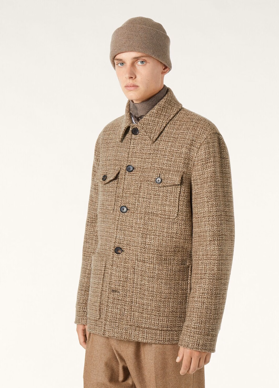 Casaco Devis Caban em cashmere - Rain System® Tweed marrom