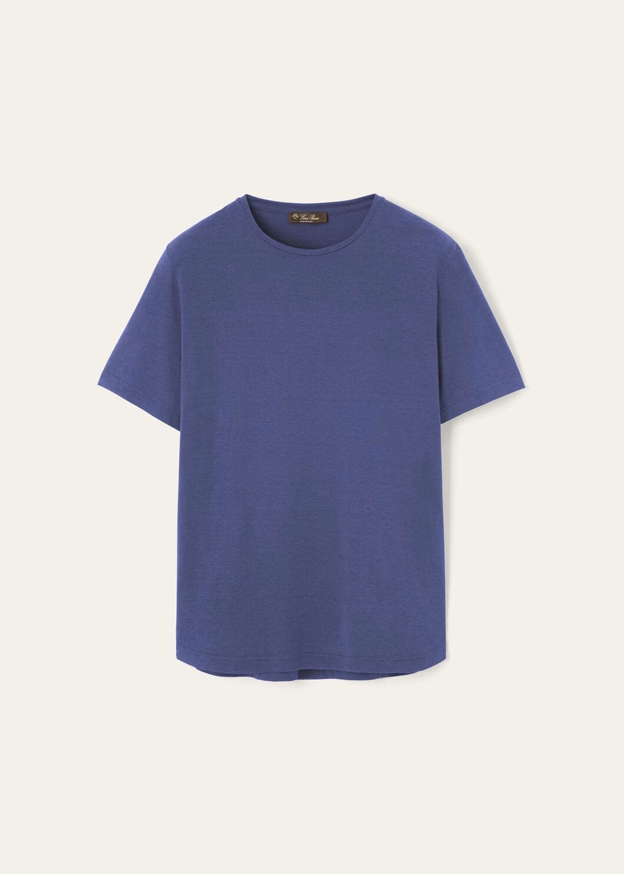 Camiseta de algodão macio e seda azul Delft