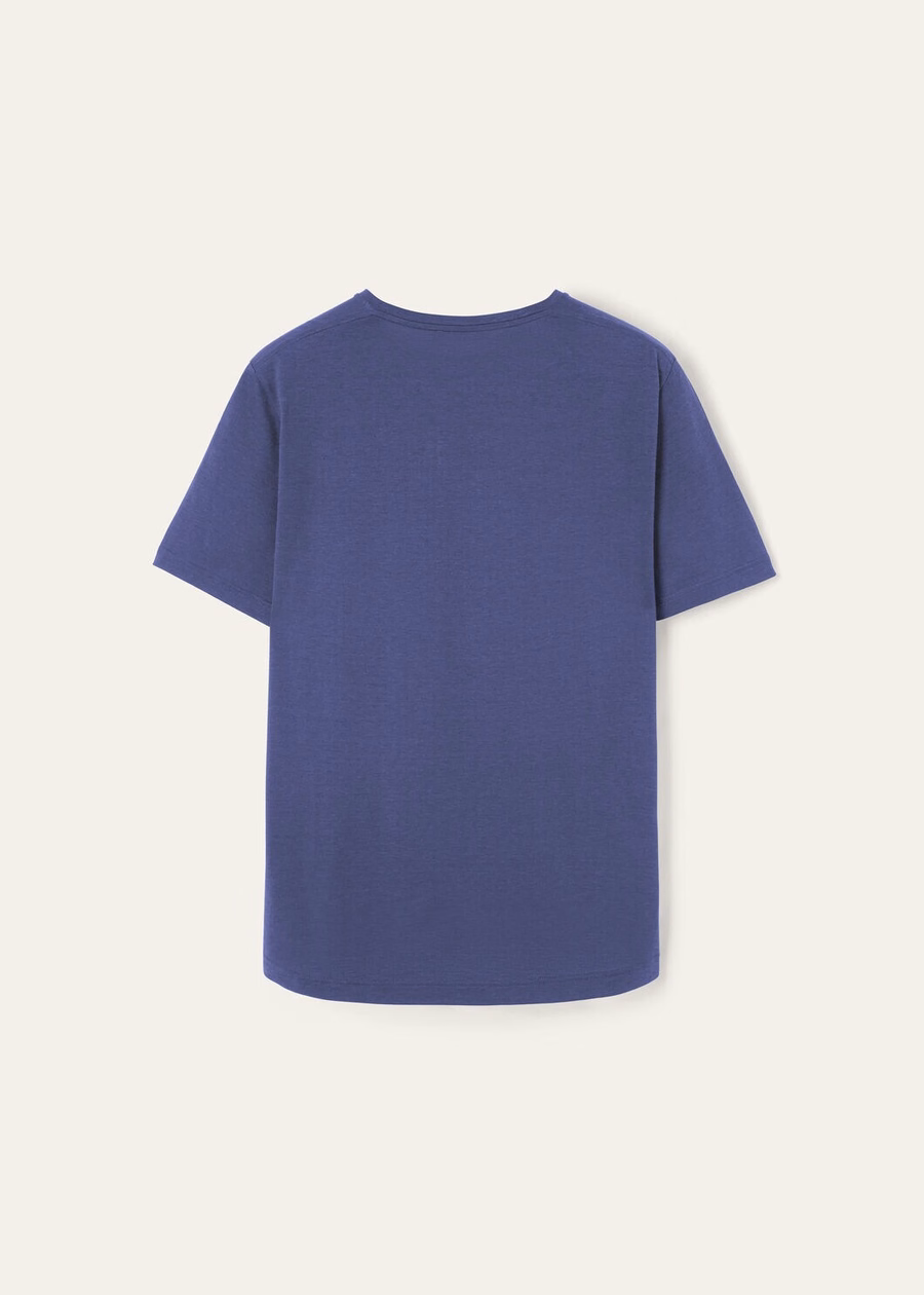 Camiseta de algodão macio e seda azul Delft