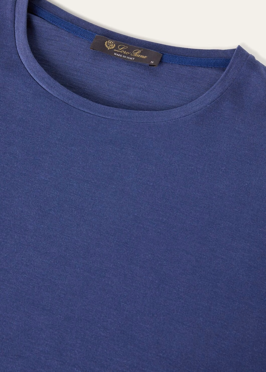 Camiseta de algodão macio e seda azul Delft
