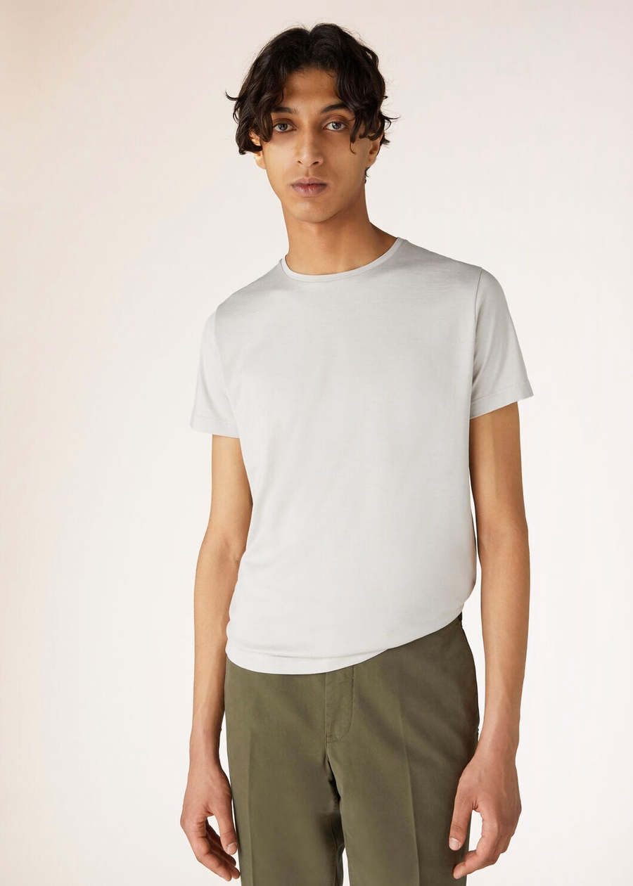 Camiseta macia de algodão e seda cinza prateado
