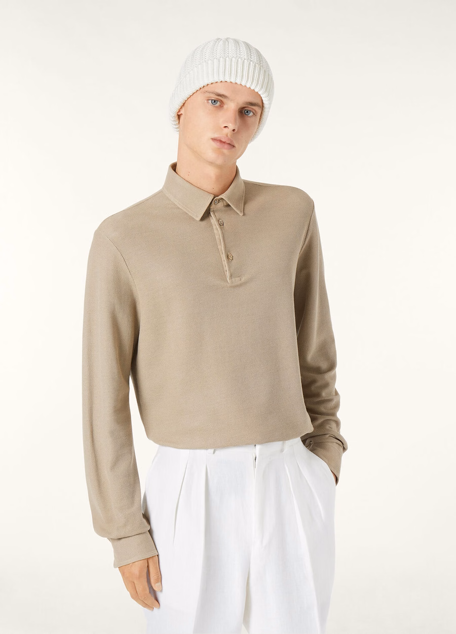 Camisa polo de algodão bege quartzito