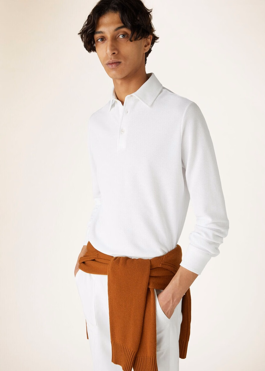Camisa polo de algodão branco óptico