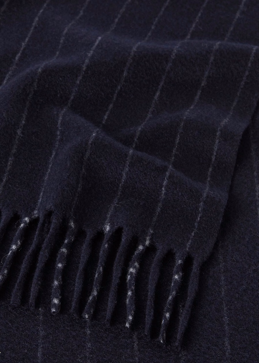 Cachecol Grande Gias em Lã Virgem Cashmere Azul Marinho/Cinza Aço