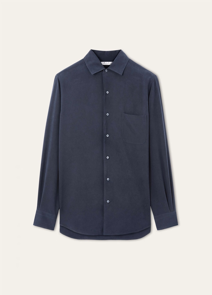 Camisa André de seda azul marinho
