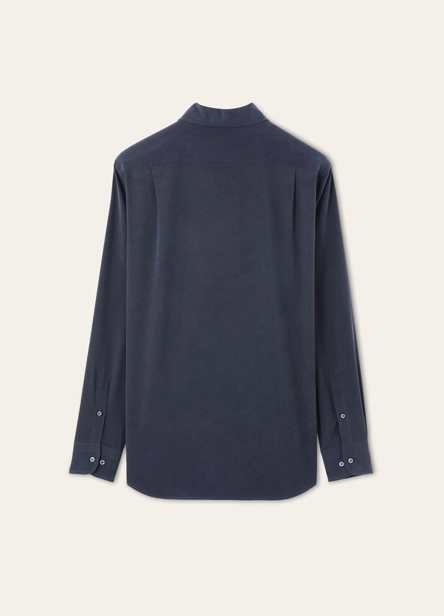 Camisa André de seda azul marinho