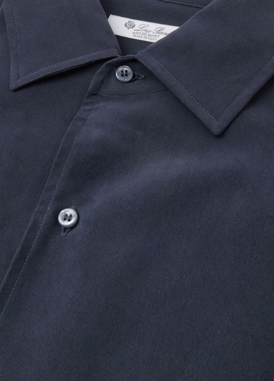 Camisa André de seda azul marinho