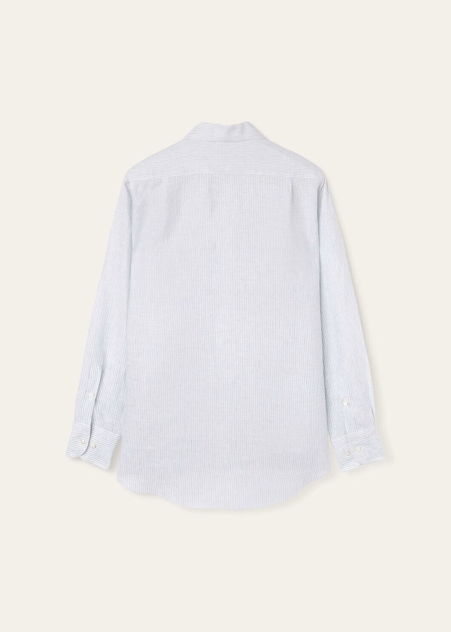 Camisa Andre em micro listras azul-turquesa