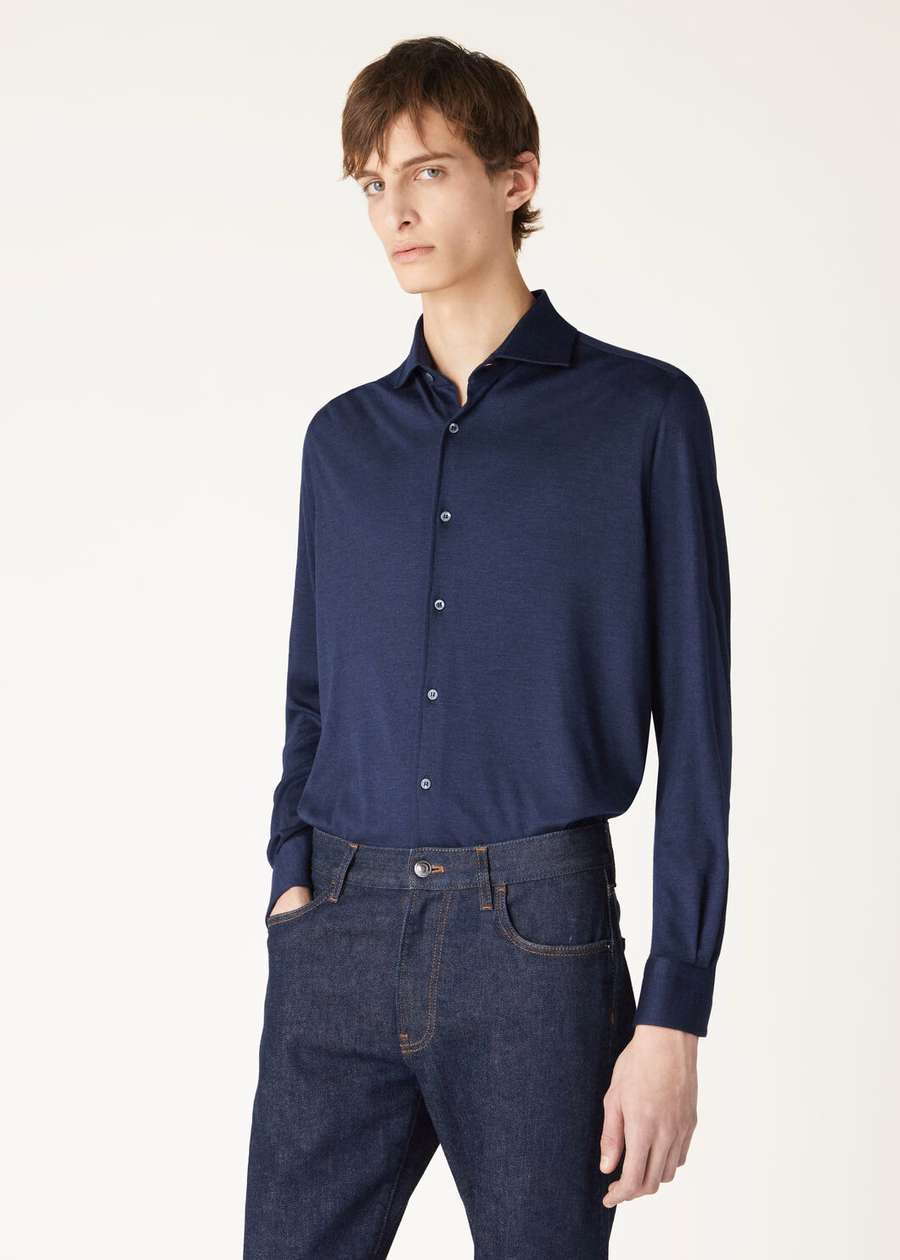 Camisa Andrew de seda e cashmere com efeito degradê azul